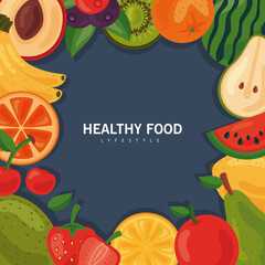 fresh fruits and vegetables healthy food frame with lettering