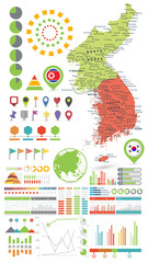 Fototapeta premium Korean Peninsula map and Infographics design elements. On white