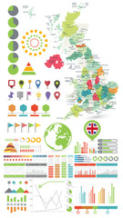 United Kingdom map and Infographics design elements. On white