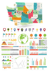 Washington map and Infographics design elements