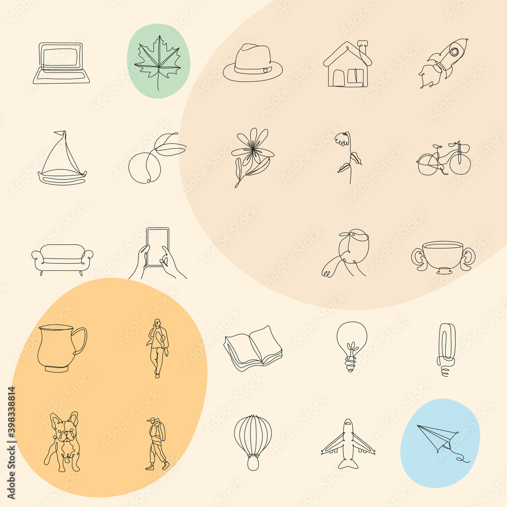 Poster bundle of twenty five elements one line style icons