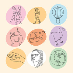 bundle of nine elements one line style icons