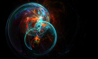 Electrical explosion. Colorful and bright electrical discharge in far deep space. Abstract, minimal and virtual.