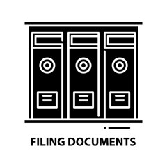 filing documents icon, black vector sign with editable strokes, concept illustration
