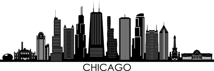Fototapeta premium CHICAGO Illinois SKYLINE City Silhouette 