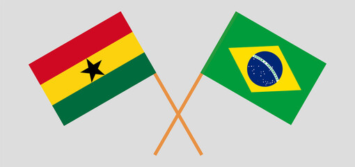 Crossed flags of Ghana and Brazil. Official colors. Correct proportion