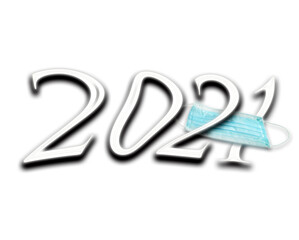 2021 text with blue medical safety mask for Covid-19, Coronavirus Happy New Year and Covid concept background