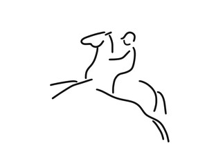 Styllicised line image of a horse standing on hind legs and a rider