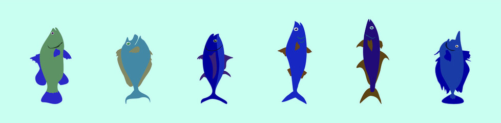 set of fish cartoon icon design template with various models. vector illustration isolated on blue background