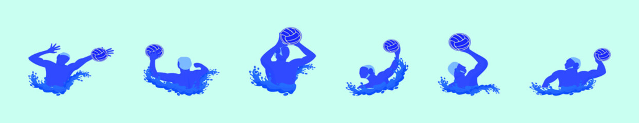 set of water polo sports cartoon icon design template with various models. vector illustration isolated on blue background