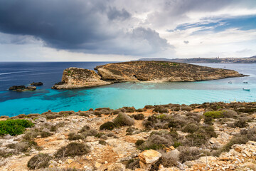 Blue and crystal lagoon in Comino, one of the islands of Malta.