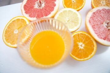 Orange juice with lemons and grapefruit