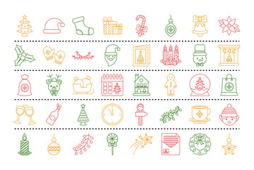 bundle of fourty merry christmas set line style icons