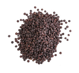 Pile of French green lentils on a white background
