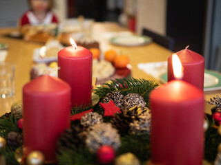 Advent wreath with four red candles