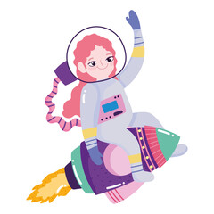 space adventure galaxy cartoon astronaut girl rocket