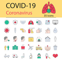 Collection of warning icons for coronavirus prevention. Filled outline design Covid-19 icon. Coronavirus prevention vector filled outline.