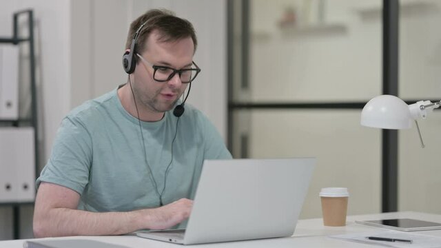Young Man Wearing Headset, Call Center 