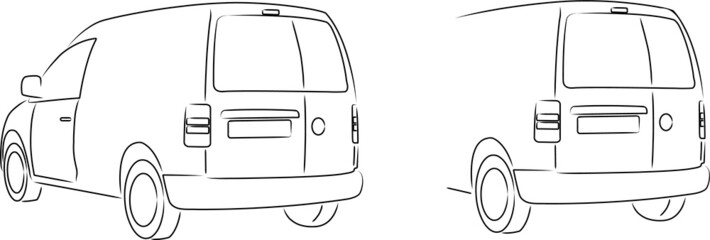 Simple black and white drawing utility van vehicle © Jan