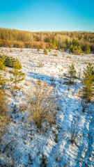 winter forest landscape made on a quadrocopter.