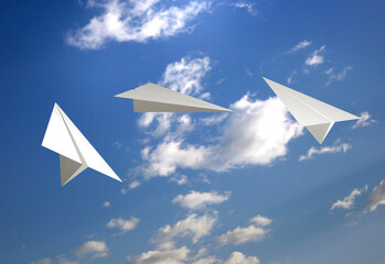 Flying paper planes in the sky
