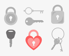 Simple Set of Keys and Locks, Padlocks, Vector icons. Security Icons. Safety Symbols. Isolated Icons. Protection Elements. 