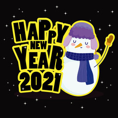 Fototapeta premium happy new year snowman with black lettering and number