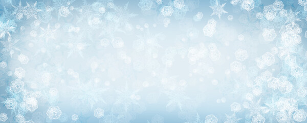 Fototapeta premium Abstract Winter Snow Landscape Background - Banner, Panorama for Christmas, New Year and Winter Themes - Blank template with copy space