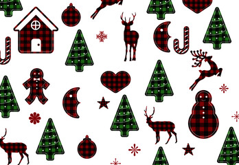 Big Christmas collection in vintage style with traditional Christmas and New Year elements. deers, trees, moon, house etc. .vector. illustration