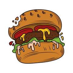 bitten burger fast food, junk food icon isolated design