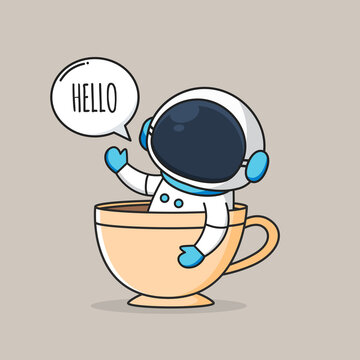 cute astronaut inside a cup of coffee