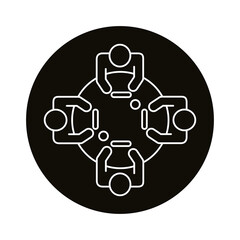 four workers in round table coworking line style icon