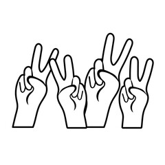 interracial hands peace and love symbols line style icon