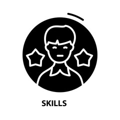 skills icon, black vector sign with editable strokes, concept illustration