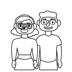 young couple avatars characters icon