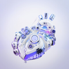 Violet cyborg replacement heart motor, 3d rendering 