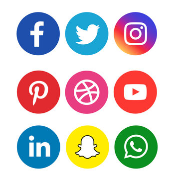 Social media icons on white background editorial illustrative