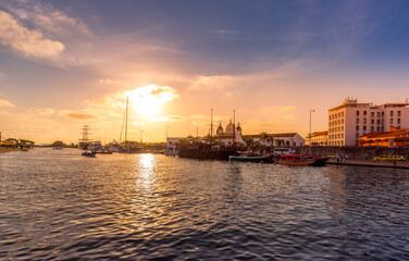 Scenic Cartagena bay (Bocagrande) and city skyline.