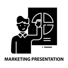 marketing presentation icon, black vector sign with editable strokes, concept illustration