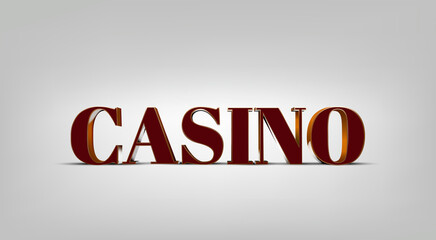 Volume text casino on a gray background. Separate text. Red-gold letters on a gray background. 3d effect. Vector.