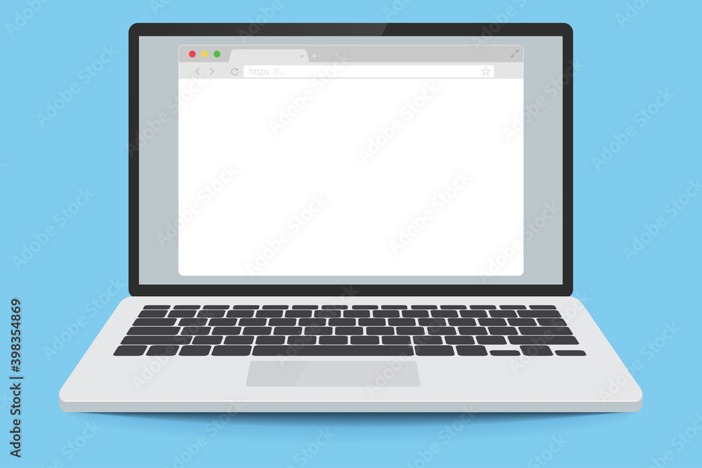 Poster laptop and browser. laptop with search engine on the screen. internet search, web search design.