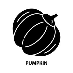 pumpkin symbol icon, black vector sign with editable strokes, concept illustration