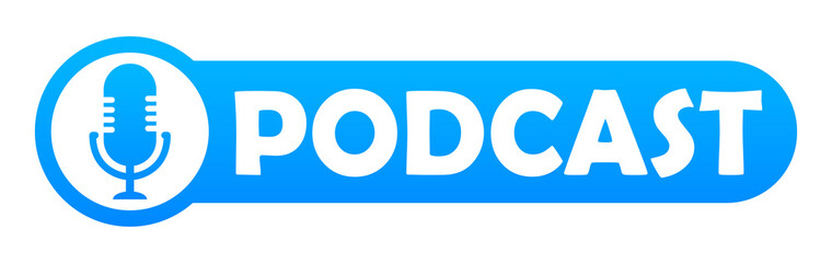 Podcast. Broadcast sign. Vector flat icon illustration, logo design isolated on white background. Vector illustration of a radio microphone