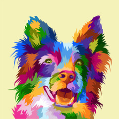 colorful dog pop art portrait poster design cover book, isolated background