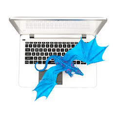 master dragon on the laptop in white background top view