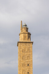 view of the Hercules Tower lighthouse in La Coruna in Galicia