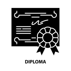 diploma icon, black vector sign with editable strokes, concept illustration
