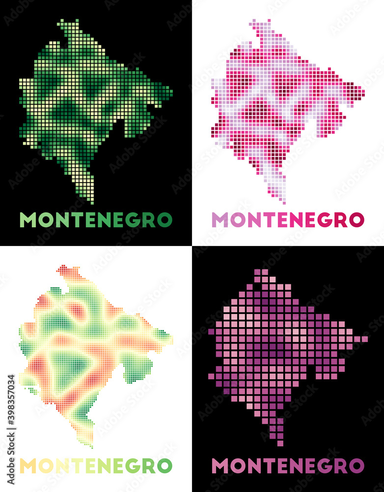 Poster montenegro map. collection of maps of montenegro in dotted style. borders of the country filled with