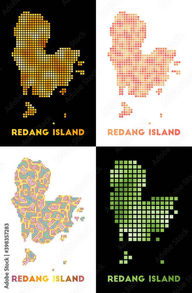 Poster redang island map. collection of maps of redang island in dotted style. borders of the island filled