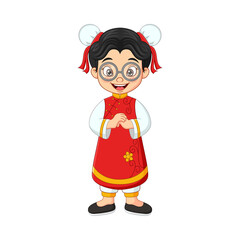 Cartoon Chinese girl wearing traditional costume